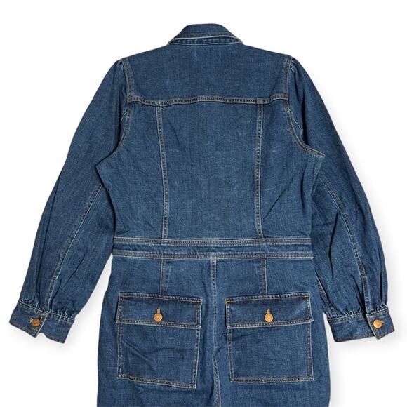 Madewell Denim Long Sleeve Jumpsuit SIZE 8 Indigo Coveralls Cropped CUTOFF HEM - Picture 11 of 15